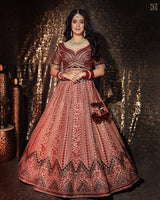 Red+Maroon Raw Silk Lehenga set (DK-32)