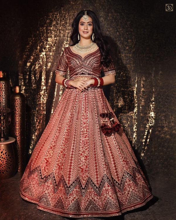 Red+Maroon Raw Silk Lehenga set (DK-32)