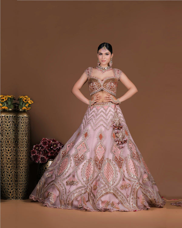 Nude Pink Sparkle Lehenga Set (Dk-12)