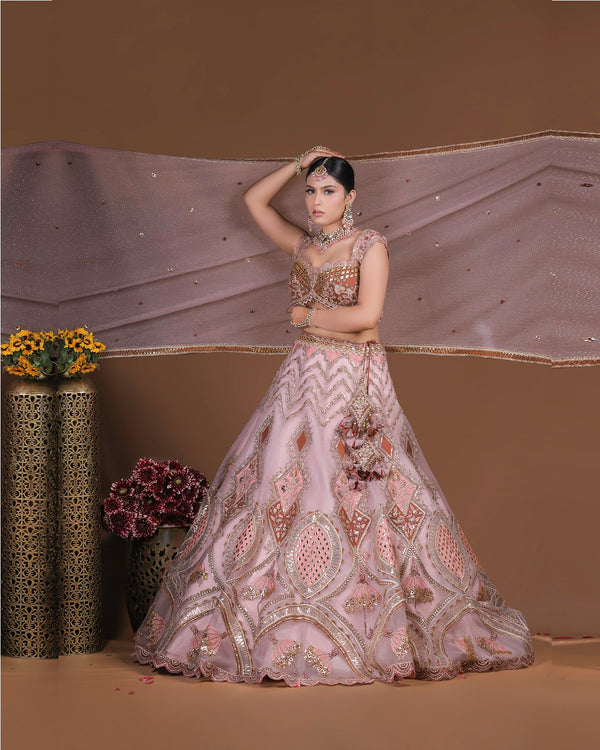 Nude Pink Sparkle Lehenga Set (Dk-12)