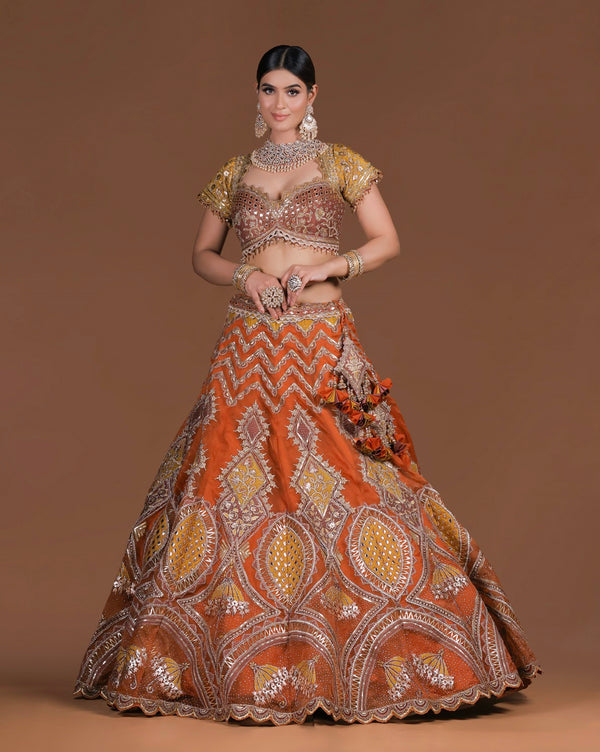 Rust Patch Organza Lehenga Set (DK-12)