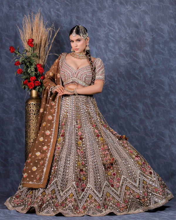 Mehendi Brown 3D Floral Lehenga set( G-25)