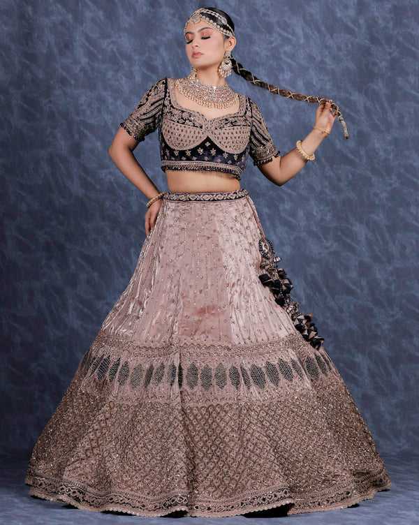 Nude+Navy Tissue Velvet Lehenga Set (DK-24)