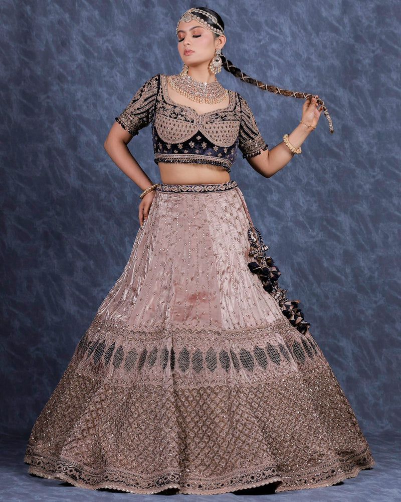 Nude+Navy Tissue Velvet Lehenga Set (DK-24)