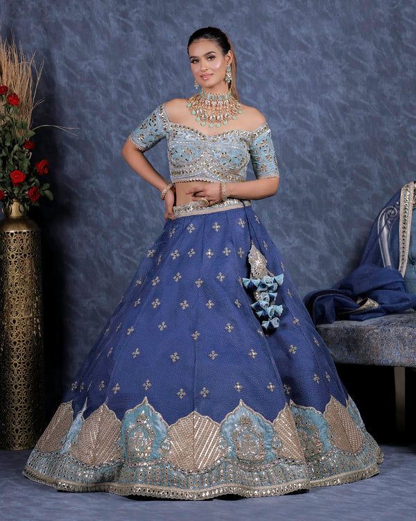Navy Blue Sparkle+ Velvet Lehenga Set (DK19)