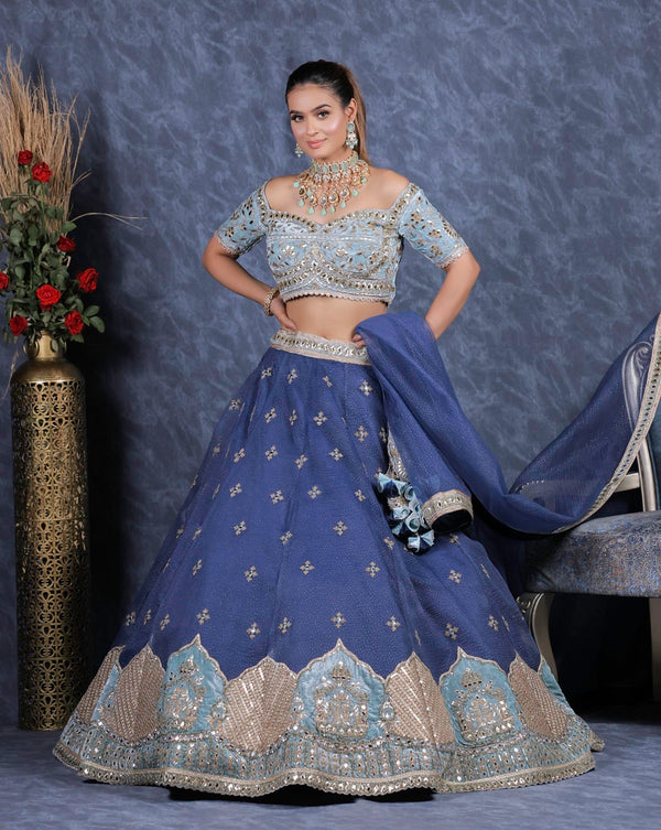 Navy Blue Sparkle+ Velvet Lehenga Set (DK19)
