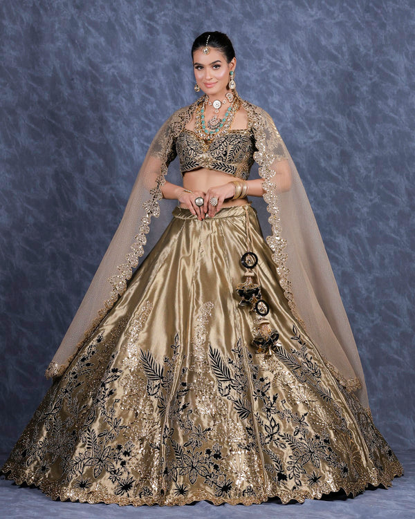 Mehendi Brown Velvet Applique Lehenga Set (DK-26)