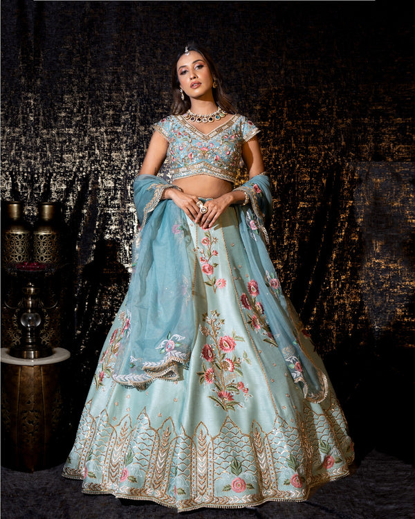 Sea Blue Silk Lehenga Set (G-06)