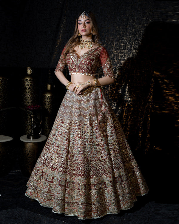 Maroon Gota Dori Lehenga Set (R-148)