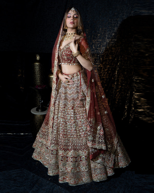 Maroon Gota Dori Lehenga Set (R-148)