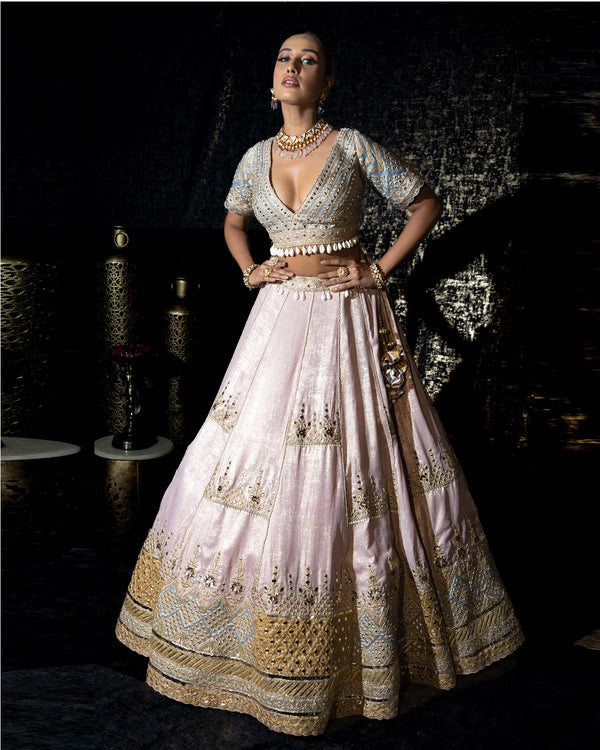 Metallic Pink Mustard Lehenga set (G-18)