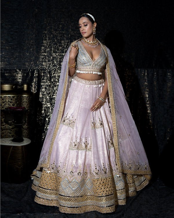 Metallic Pink Mustard Lehenga set (G-18)