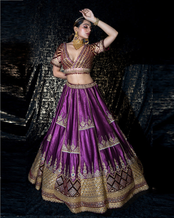 Metallic Wine Mustard Lehenga Set (G-18)
