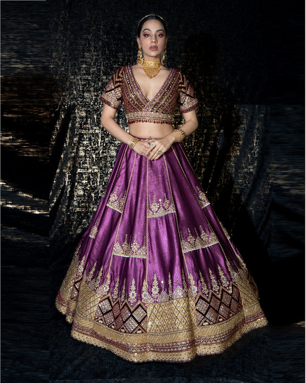 Metallic Wine Mustard Lehenga Set (G-18)