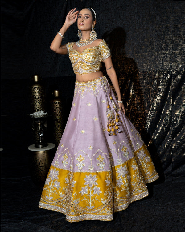 Wine Mustard Silk Lehenga Set (S-45)