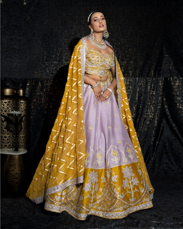 Wine Mustard Silk Lehenga Set (S-45)