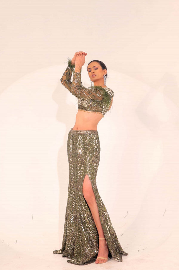 Green Fish Cut Lehenga(G-55)