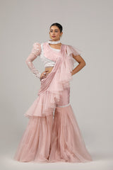 One hand power shoulder blouse and a garara paired with a ruffle dupatta(G-39)
