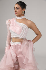 One hand power shoulder blouse and a garara paired with a ruffle dupatta(G-39)