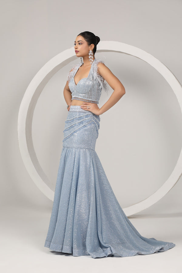 Hand embroidered haltered neck choli and a fish cut skirt(G-46)