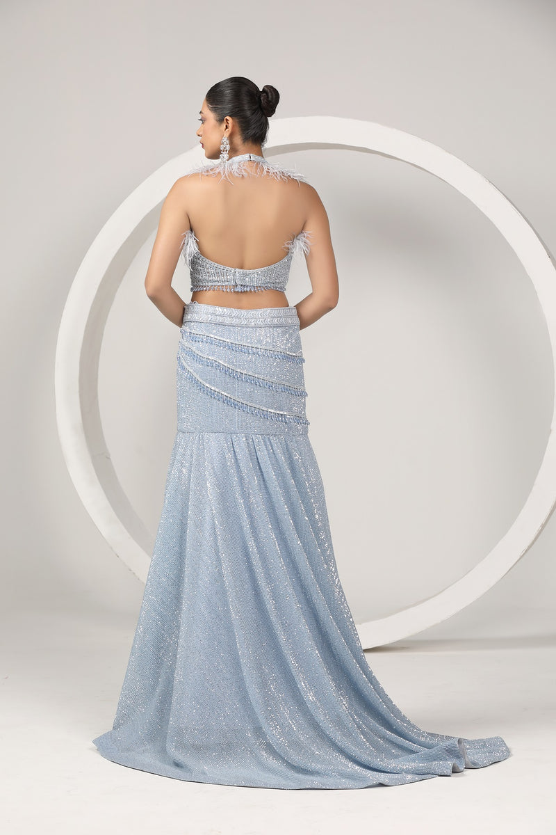 Hand embroidered haltered neck choli and a fish cut skirt(G-46)