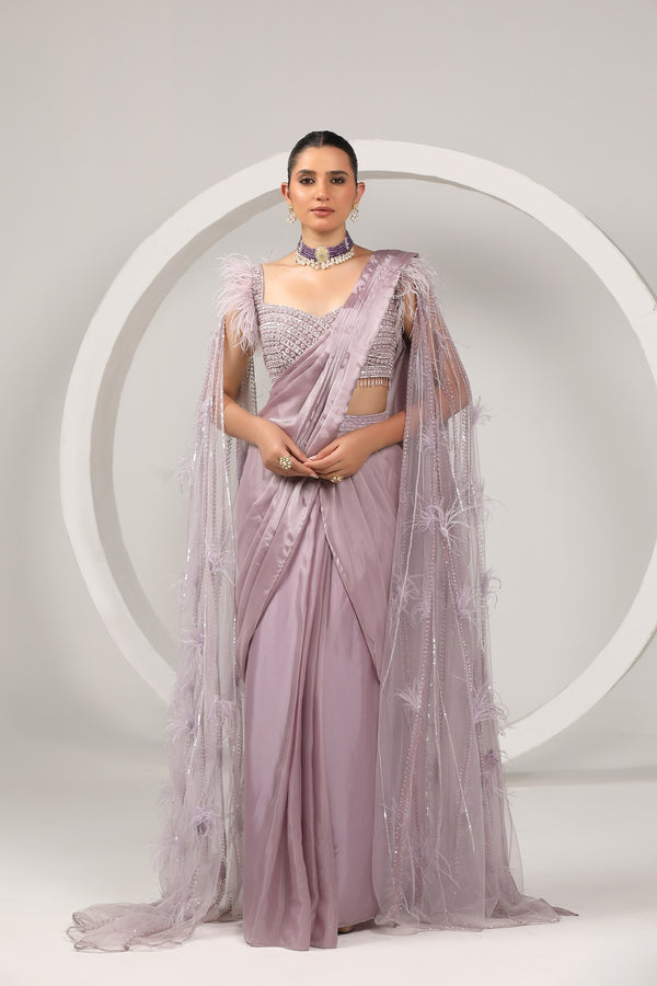Drape saree with a long sleeves hand embroidered choli(G-52)