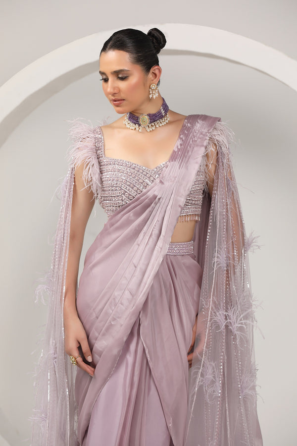 Drape saree with a long sleeves hand embroidered choli(G-52)