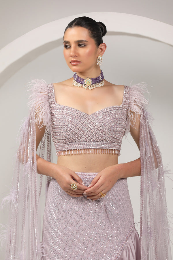 Dazzling layered skirt paired with long sleeves hand embroidered choli.(G-52)