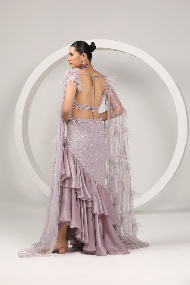 Dazzling layered skirt paired with long sleeves hand embroidered choli.(G-52)