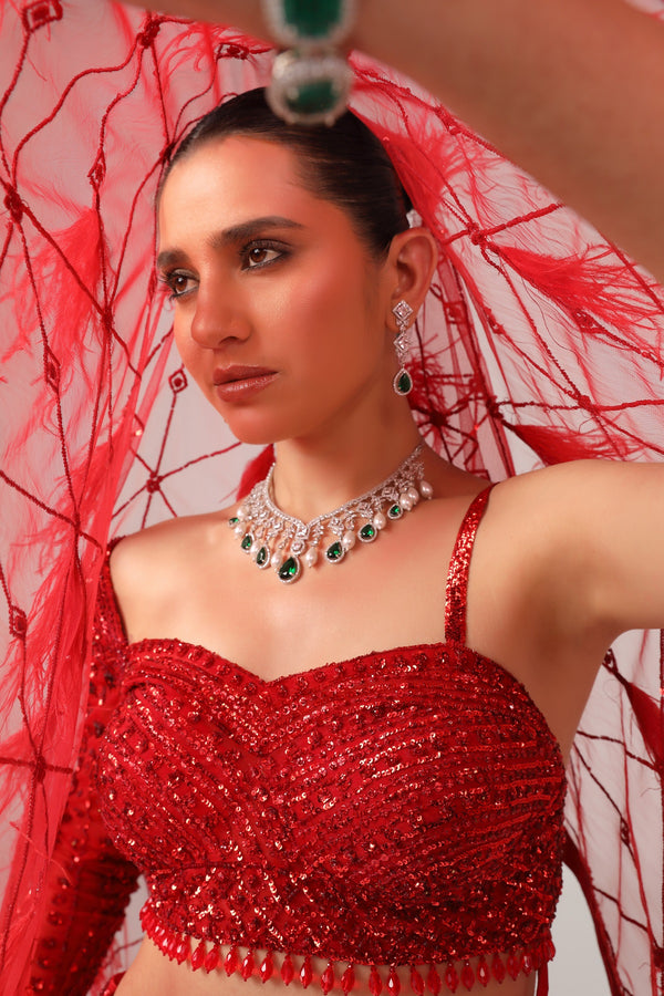 ONE SIDE SLEEVE BLOUSE AND A FISHCUT SKIRT WITH A SLIT STYLED WITH A DUPATTA(G-58)