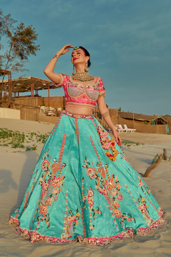 Aqua Multi Colour Lehenga Set (DK04)