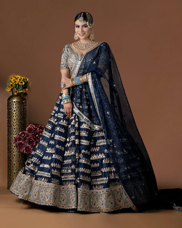 Navy Blue Organza+Velvet Lehenga Set (G-11)